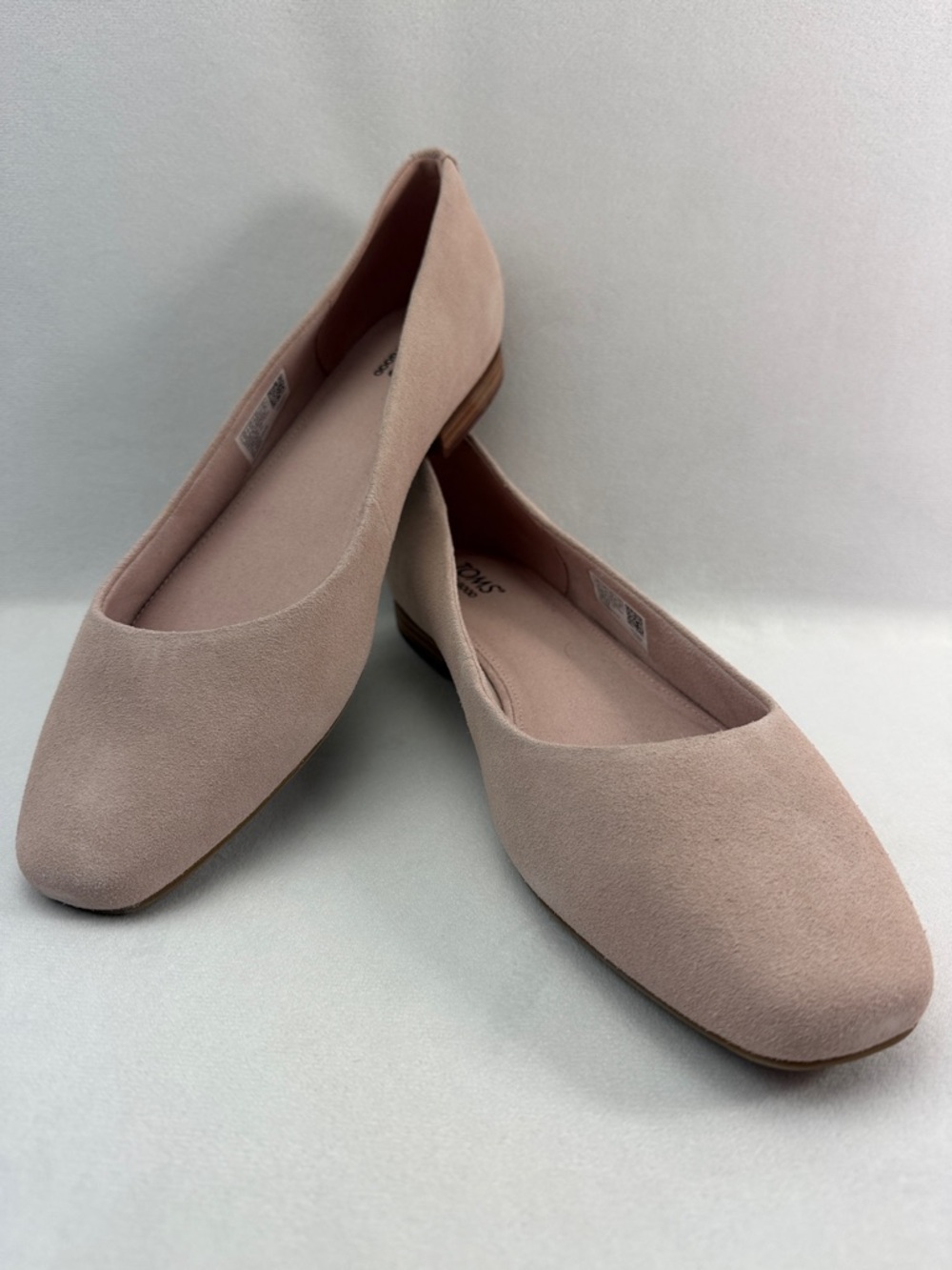 TOMS Pink Suede Ballet Flats Womens Briella Ballerina Square Toe Slip On Shoe